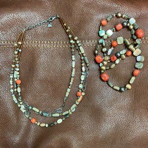 Silpada Fiesta Fun Set Necklace & 3 Bracelets Sterling Silver Shell Sponge Coral